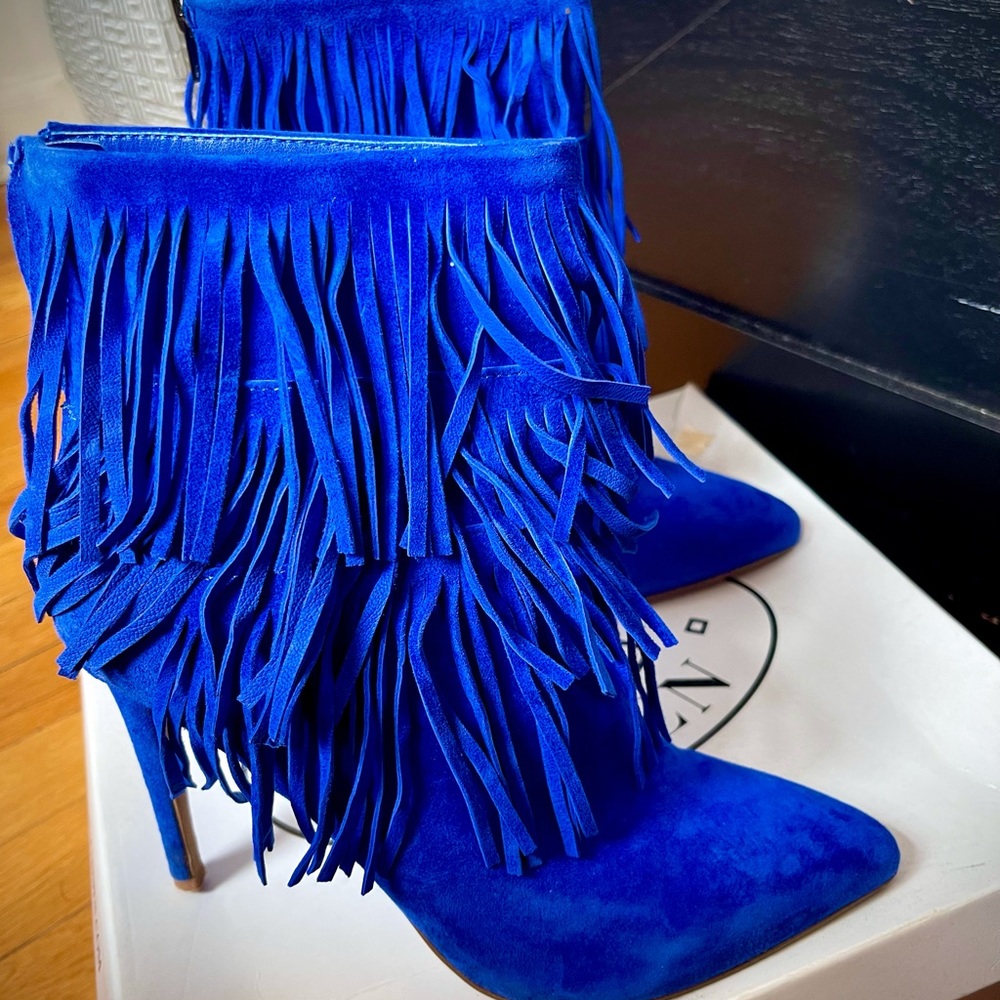 Blue Suede Fringed Boots